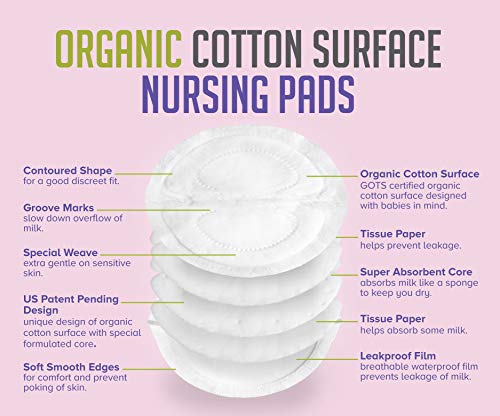 Almofadas de enfermagem descartáveis ​​de algodão orgânico PureTree - para amamentação