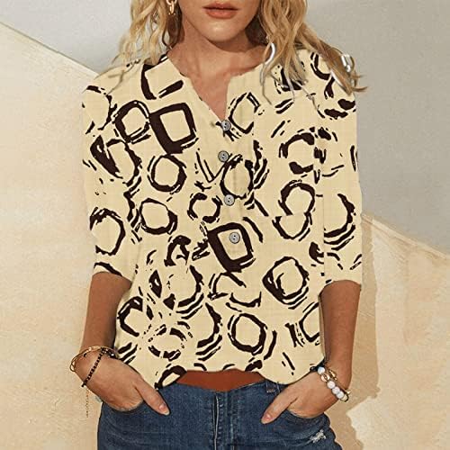 Camisas de manga média ubst para mulheres, impressão casual v Botões de pescoço tshirts ladies novidade túnica de túnica