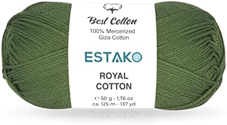 Cotton Royal do Estako, Mercerized Gizé Cotton Yarn, Soft, Super Fino 1 para crochê e tricô 1,76 oz / 137 anos