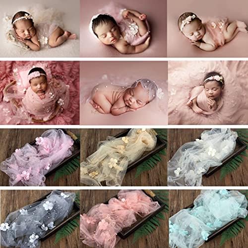 Adera fotografia recém -nascida adereços de fotos de bebê envoltem fotos infantis posando pérolas tule tule menina