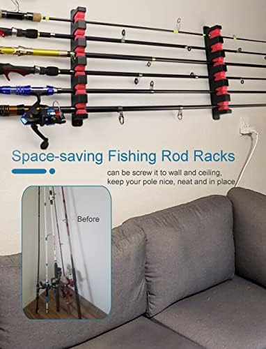 Ducurt Horizontal Fishing Rack Rack Polas de peixe montado na parede Pólo de peixe para garagem e barco de 6 racks de armazenamento -1 pares de haste de haste