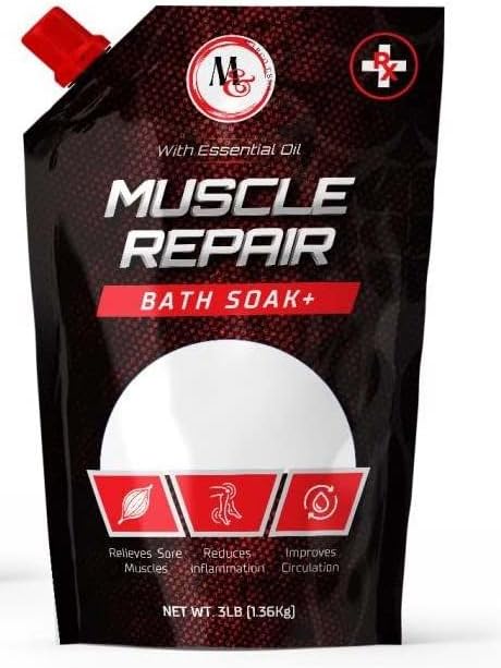 Muscle Repair Bath Soak - Sais de banho de reparo muscular com óleos essenciais - sais de banho do mar morto para alívio muscular, dor, fadiga - banheira relaxante para recuperação e circulação