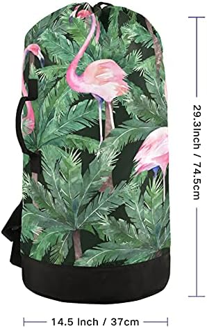 Saco de lavanderia de flamingos tropicais aquarela com alças de ombro de lavanderia Backpack Saco de tração de tração