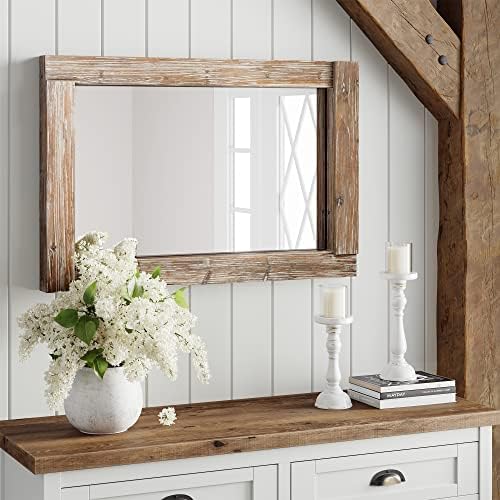 Marnyard Designs 24x36 espelho de parede de madeira escura, espelho de parede rústica grande de madeira, espelhos de quarto para