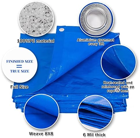 Tarpo de lona à prova d'água azul tampa externa 6x8 - 6mil Tarpas de PE duráveis ​​leves - Tarpaulina Poly Poly para
