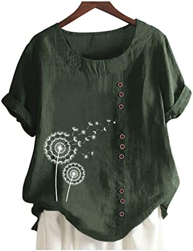 Camiseta da blusa para feminino 2023 manga curta Crew pescoço de pescoço linho de linho de algodão para cima Up gráfico camiseta