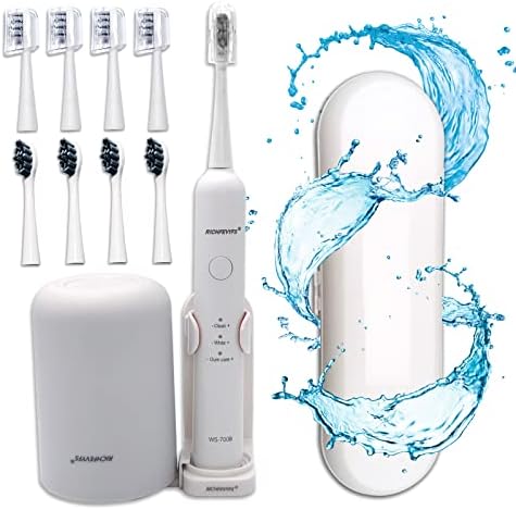 Richfevyfs WS -7008 escova de dentes elétrica sonora - design compacto, 8 cabeças de substituição, 6 modos, ipx7 à prova
