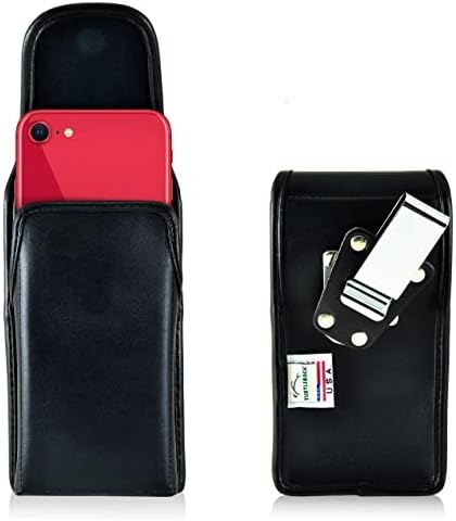 Caixa de correia de tartaruga para iPhone SE 2022, iPhone 7/8, bolsa de couro de coldre vertical preto com clipe de cinto de catraca
