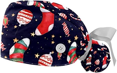 Capace de trabalho com botões para mulheres, Glitter Christmas Element Padrão Codtern CottonBand Bandfant Lace-up Hat-up