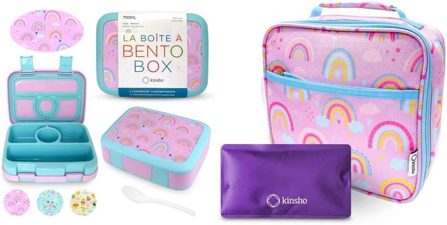 Pacote Kinsho de Lunch Bento para crianças, recipientes de preparação para refeições + lancheira para crianças com pacote de gelo