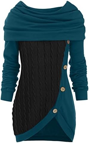 Camisas de manga comprida para mulheres botões de retalhos para baixo para baixo suéter assimétrico Tops