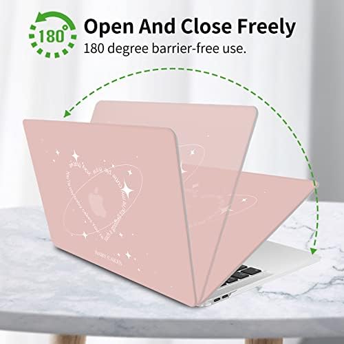 Sesok Compatível com MacBook Air 13 polegadas Caso 2020 2019 2018 Release A1932 A2179 M1 A2337 Touch ID, CARTE & LETTY Heart & Star Pattern Plastic Hard Shell Caso com tampa do teclado, rosa claro