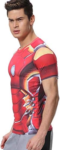 Pluma vermelha camisa de compressão masculina Herói de ferro com tanques esportivos Wicking