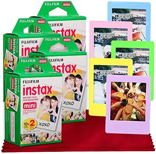 Fujifilm Instax Mini Instant Film Instax Mini + 5 quadros de imagem + Fibertique Cleaning Ploth