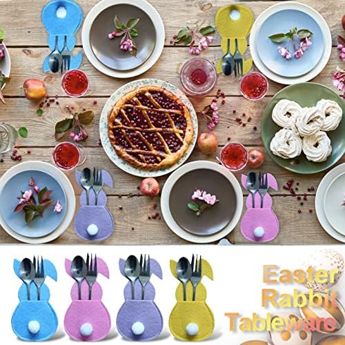 Tortadores de talheres da Páscoa de coelho, decoração de mesa de Páscoa, charme festivo, bolsa de talheres, mangas de talheres ornamentos