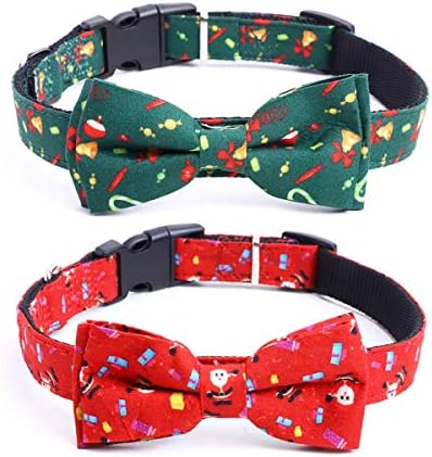 Vehomomy 2pcs Dog Colares de Natal com colarinho de cachorro Bowtie com o Natal Papai Noel Bells Padrões