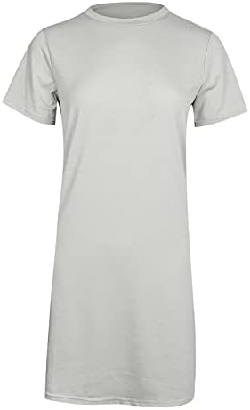 Usuming Tunic Mini Dress for Women Women Summer Manga curta Cor de cor sólida vestido de camiseta casual solto vestido de camiseta