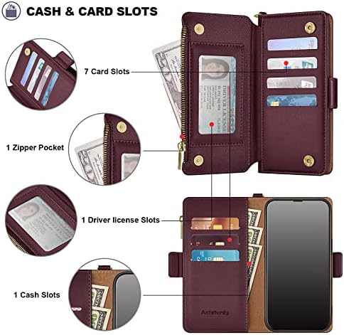 Antsturdy para iPhone 12 Pro Max Wallet Caso 【Bloqueio RFID】 【Zipper Poket】 【7 Cartão】 PU PU FLIP FOLIO