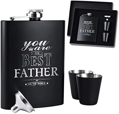 Os melhores frascos de pai para licor para homens 8oz - Presentes do Dia dos Pais -18/8 Aço inoxidável gravado Frasco engraçado com