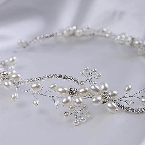 Yertter Silver Wedding Bridal Rhinestone Bandal Crystal Pearl Hair Vines Cabeça de casamento Peças para a noiva