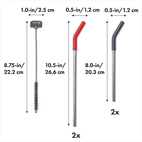 Oxo Good Grips Aço inoxidável 5 peças Conjunto de palha reutilizável - vermelho/cinza