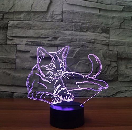 Jinnwell 3D Cat Night Lâmpada leve Ilusão Animal Night Luz 7 Alteração do toque Touch Touch Tabel Lâmpadas de decoração de mesa Perfeita Presente de Natal com acrílico Base ABS de acrílico brinquedo de cabo usb brinquedo