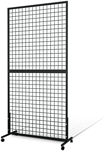 Nectacol 3'x 6 'Duas painéis de parede de grade-dupla Torre com parede de grade de arame preto T-Base com rodas pernas, rack de exibição justa artesanal, exibição de arte, exibição de varejo, rack de show rack