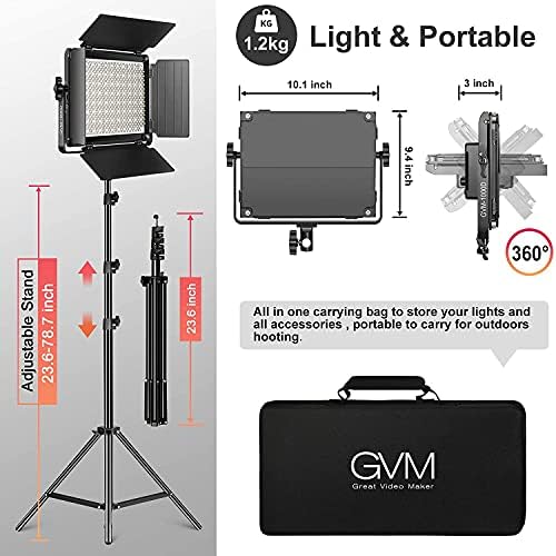 GVM RGB LED LIGHT VÍDEO com controle Bluetooth, 360 ° Full Color 1000D Pro Video Lighting Kit com 736pcs LED miçangas, 2 pacotes