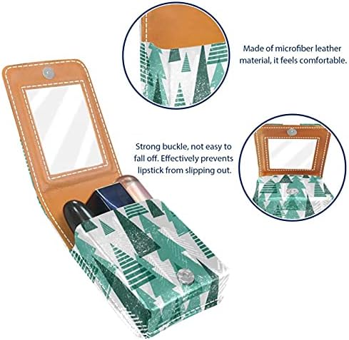 Caixa de batom de maquiagem para o padrão de batom portátil do padrão de floresta de inverno, com espelho Mini Makeup Bag, leva até 3 batom