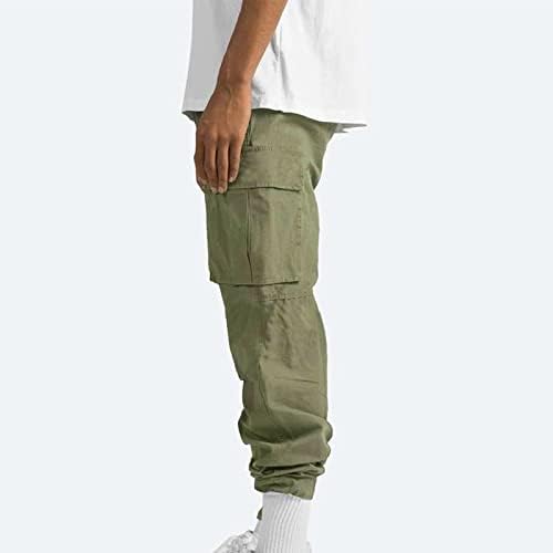 Calças de carga OWOT para homens sólidos casuais múltiplos bolsos externos de ajuste regular tipo fitness calças