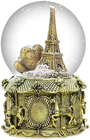 Deliway Eiffel Tower Snow Globe toca 8 músicas clássicas, 100mm Music Snowglobes Cavalos Cavalos Base Presentes colecionáveis