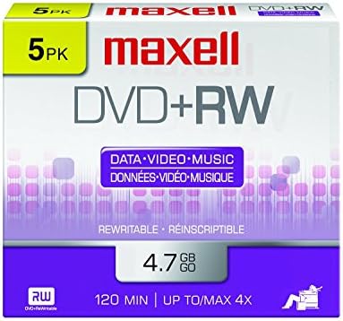 MAXELL 634045 DVD -RW BLANK DISC - Reescritivo 4,7 GB com estojo de jóia fino, 120min e máximo até 4x, reprodução de armazenamento