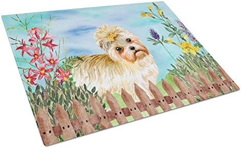 Tesouros de Caroline CK1230LCB MORKIE Spring Glass Rutting Board Grande e Decorativa Corte e Serviço Placa de Escovamento de