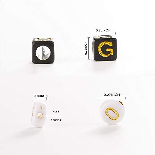 GXCHUN 2400 PCS letra de letra para pulseiras contêm alfabeto de prata dourado em contas brancas pretas quadradas para kit de fabricação de jóias