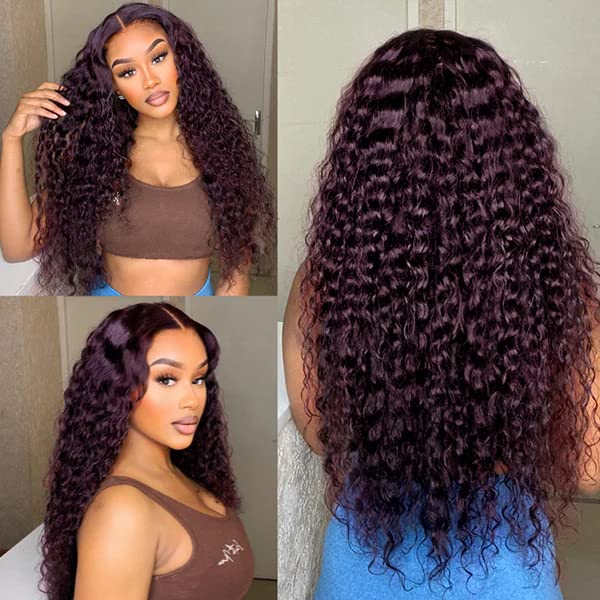 XZZ Dark Borgonha Lace Front Wigs Human Human Human 13x4 Purple Deep Wave Deep Wig Frontal Human Hd Lace Wigs Curly Wigs for