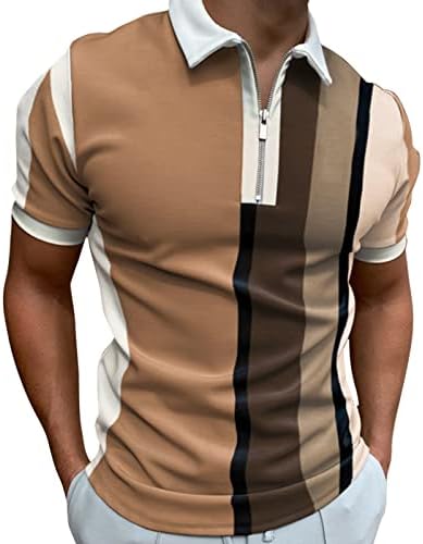 XXVR Camisetas de pólo casual masculino, colarinho de zíper de manga curta de verão Tops de colarinho de gola de gola