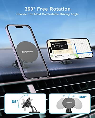SuperOne para Magsafe Mount, Strong [Never Drop] Porta de iPhone magnética para traço de carro, suporte de telefone de 360 ​​° Handsfree