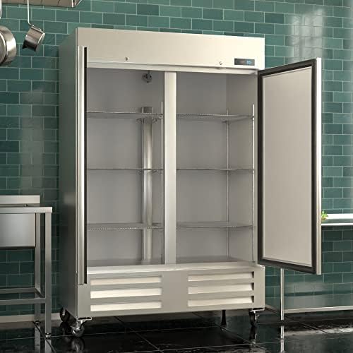 55 1/4 de polegada AP-49F 43 Cu. Freezer comercial ft, 2 portas de aço inoxidável Freezer com 6 prateleiras ajustáveis ​​para restaurantes,