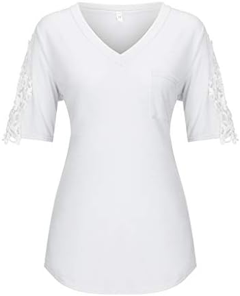 Camisetas lisas para mulheres, Lady Lace Summer 2023 Tunica Tops Camisetas de manga curta camisetas V Pullover sexy sexy