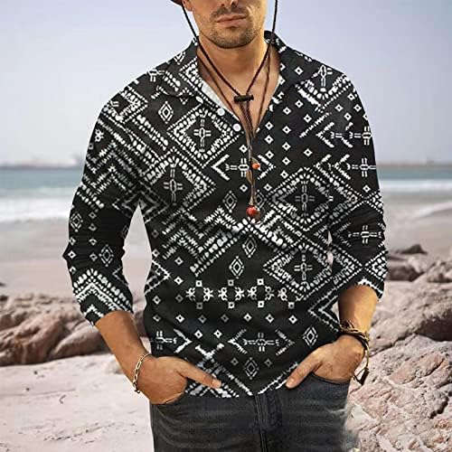 Camisas pólo masculinas do ZDDO, Henley v pescoço aztec boho impressão 3d gráfico digital frontbutão botão