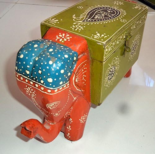 Triveni Art & Crafts Incredible Indian Handicrafts de artesanato de madeira pintada à mão Jóias de jóias Caixa de elefante da caixa