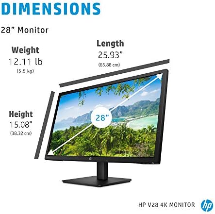 HP V28 4K Monitor - Monitor de computador com tela diagonal de 28 polegadas, 3840 x 2160 a 60 Hz e tempo de resposta de 1m