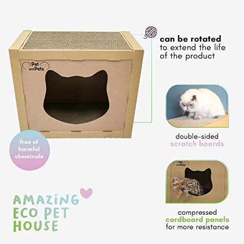 PETICA a caixa, casa de gatos isolados, caixinha prática para gatos ou pequenos animais de estimação, sustentável, inclui 4