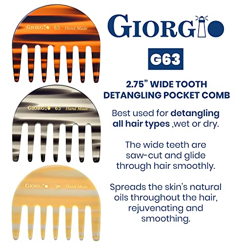 Giorgio G63 Pequeno pente de cabelo de pão de viagem, pente de dente largo para cabelos encaracolados, ondulado grosso.