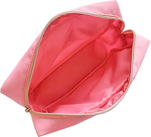 Lenyinee Nylon Preppy Makeup bolsa de maquiagem com remendos de carta Chenille, bolsa de higieness de saco de panelas