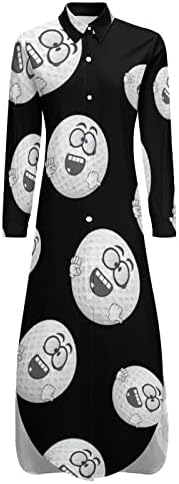 Bola de golfe Smiley rosto de camisa feminina vestido de manga comprida botão para baixo blusa de camiseta maxi vestido giro