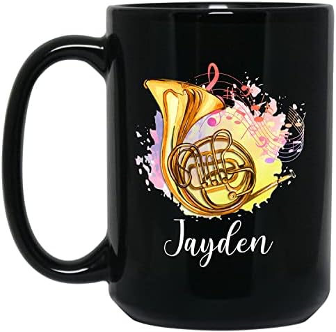 Nome personalizado Horn Black Black Creamic Caneca 11 oz 15 oz, Instrumentos musicais franceses Viaje canecas de café