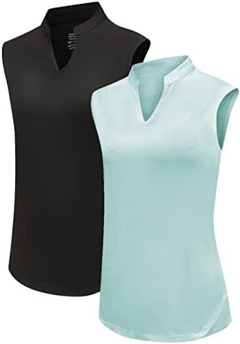 TrendiMax feminino 2 pacote camisas de golfe sem mangas v pescoço de tênis pólo pólo pólo seco seco atlético Tampa de tanques