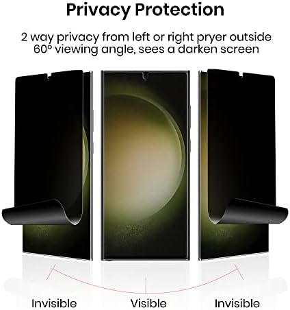 Omnifense Galaxy S23 Protetor de tela de ultra privacidade Filme suave [2 pacote] e protetor de lente de câmeras de vidro temperado [1 pacote], amigável para casos [suporte de impressão digital], proteção de privacidade anti -espião de 2 vias para Samsung S23 Ultra