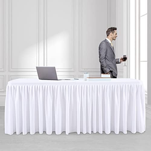 Co-alcance mesa branca tota fot de 6 pés de 6ft mesas de retângulo, saia oblonga de mesa de babados de 3 lados de 3 latera